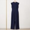 Navy Ruffle Sleeve Wide-Leg Formal Jumpsuit