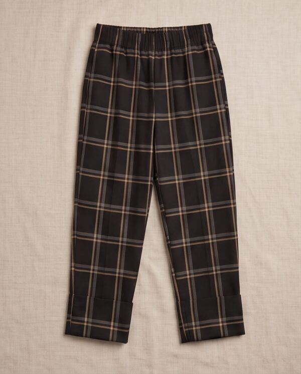 Black & Brown Plaid Straight-Leg Trousers
