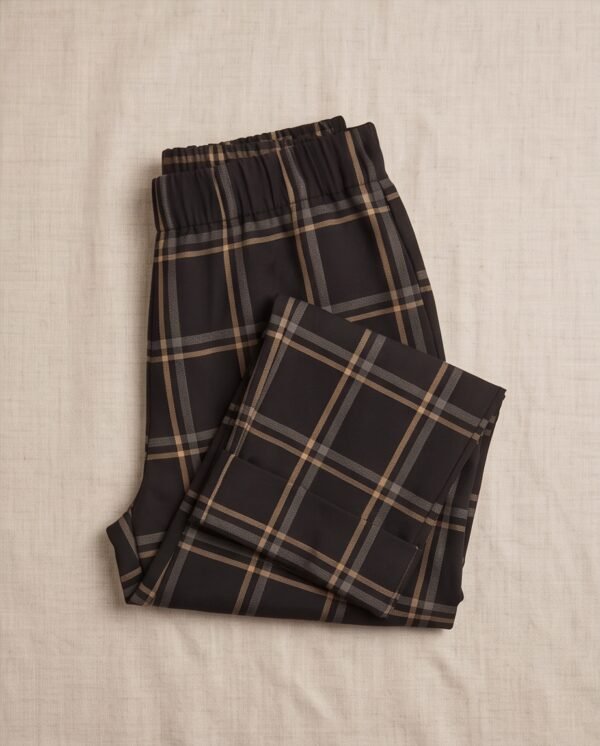 Black & Brown Plaid Straight-Leg Trousers