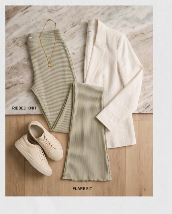Sage Green Ribbed Flare Pants