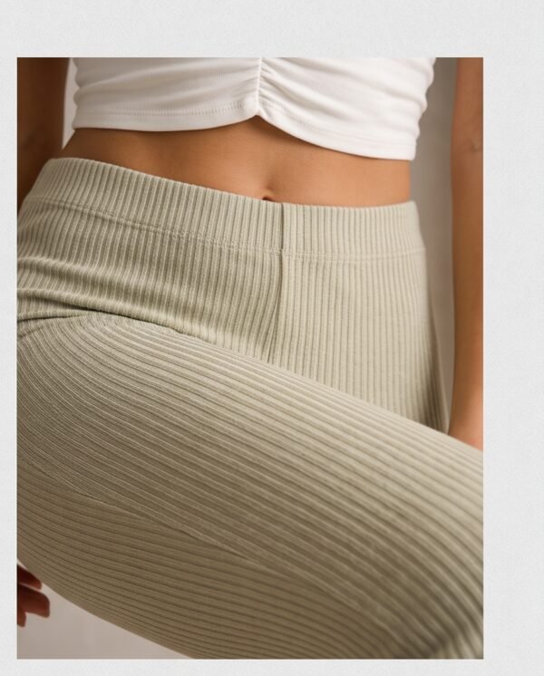 Sage Green Ribbed Flare Pants