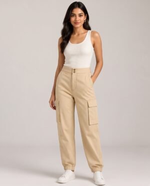 Beige Cargo Jogger Pants