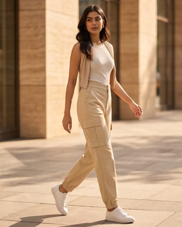 Beige Cargo Jogger Pants