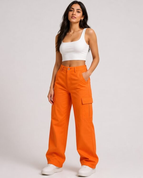 BS-PAN-006_1 Orange Wide-Leg Cargo Pants