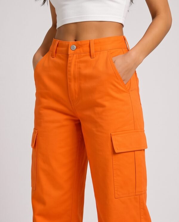 BS-PAN-006_2 Orange Wide-Leg Cargo Pants