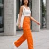 BS-PAN-006_3 Orange Wide-Leg Cargo Pants
