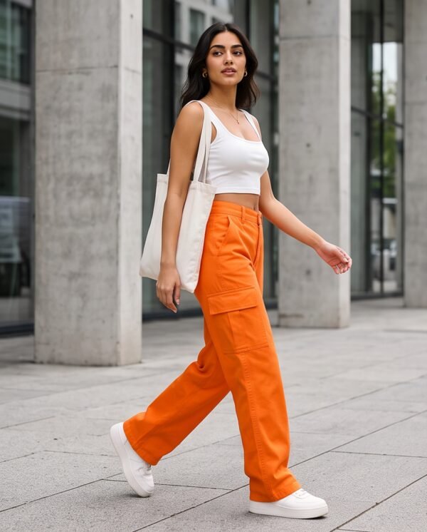 BS-PAN-006_3 Orange Wide-Leg Cargo Pants
