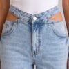Light Wash Cutout Waist Straight-Leg Jeans