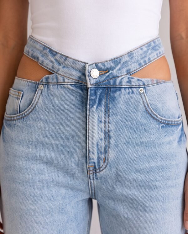 Light Wash Cutout Waist Straight-Leg Jeans