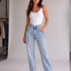 Light Wash Cutout Waist Straight-Leg Jeans