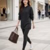 BS-SET-001_2 Black Ribbed Knit Hoodie & Legging Set