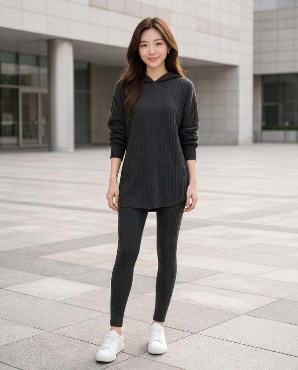BS-SET-001_4 Black Ribbed Knit Hoodie & Legging Set