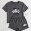 Grey Happy Eid Al Adha Graphic Pajama Set