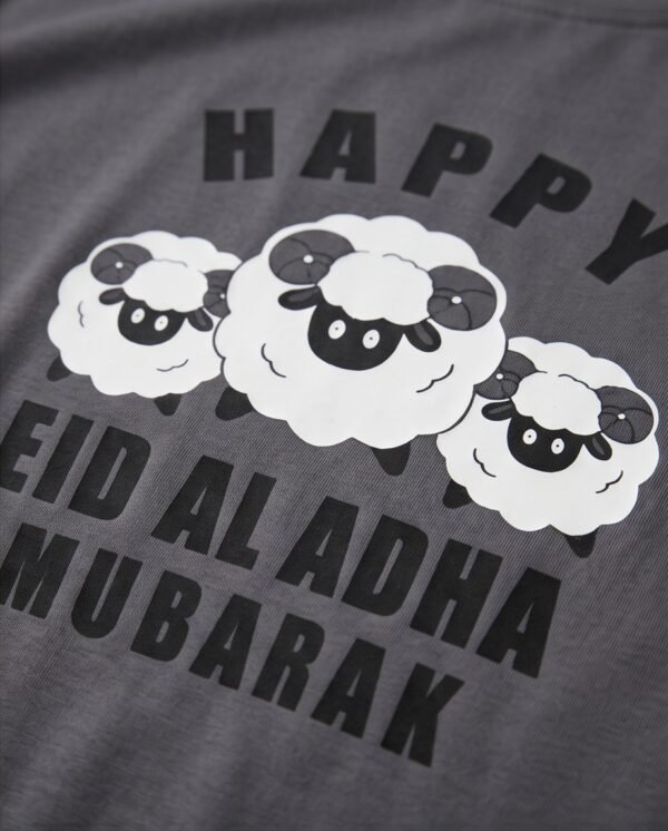 Grey Happy Eid Al Adha Graphic Pajama Set