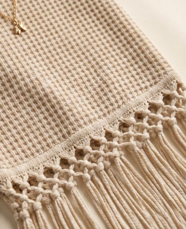 Cream Crochet Knit Crop Top and Fringe Midi Skirt Set