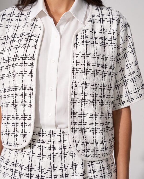 BS-SET-008_2 White Tweed Plaid Jacket and Shorts Two-Piece Set