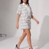 BS-SET-008_3 White Tweed Plaid Jacket and Shorts Two-Piece Set