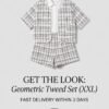 BS-SET-008_4 White Tweed Plaid Jacket and Shorts Two-Piece Set