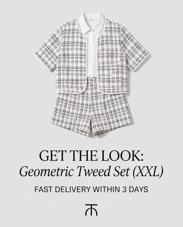 BS-SET-008_4 White Tweed Plaid Jacket and Shorts Two-Piece Set