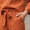 Rust Orange Linen Boxy Top and Tapered Pants Set