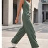Sage Green Button-Front Vest and Wide-Leg Pants Set