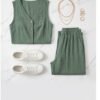 Sage Green Button-Front Vest and Wide-Leg Pants Set