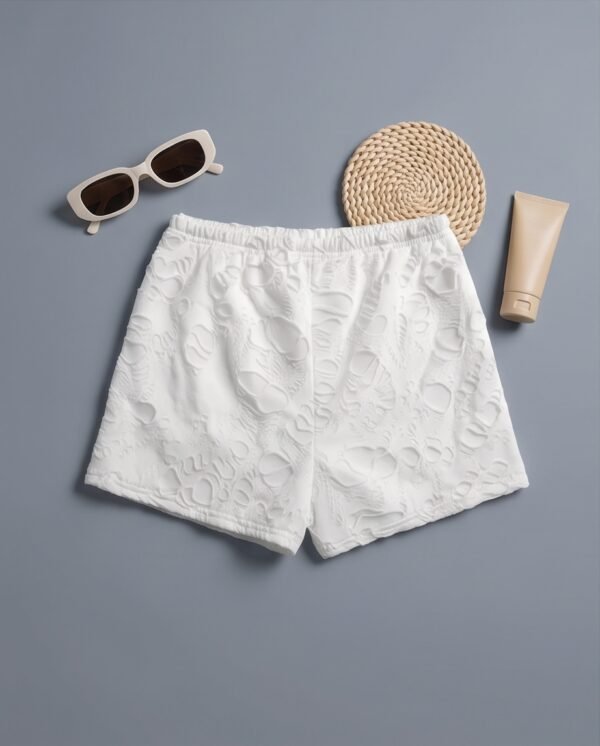 White Textured Embossed Shorts
