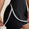 Black High-Waist Dolphin Swim Shorts with White Trim