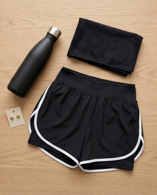 Black High-Waist Dolphin Swim Shorts with White Trim