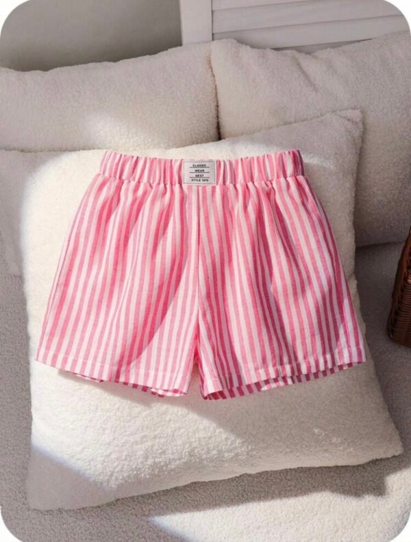 Pink Striped Cotton Boxer Lounge Shorts