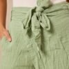 BS-SHO-005_2 Sage Green Textured Tie-Waist Shorts