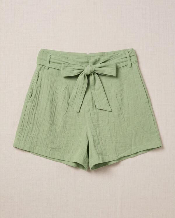 BS-SHO-005_4 Sage Green Textured Tie-Waist Shorts