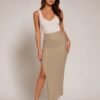 Gold Shimmer High-Waist Maxi Skirt with Side Slit