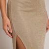 Gold Shimmer High-Waist Maxi Skirt with Side Slit