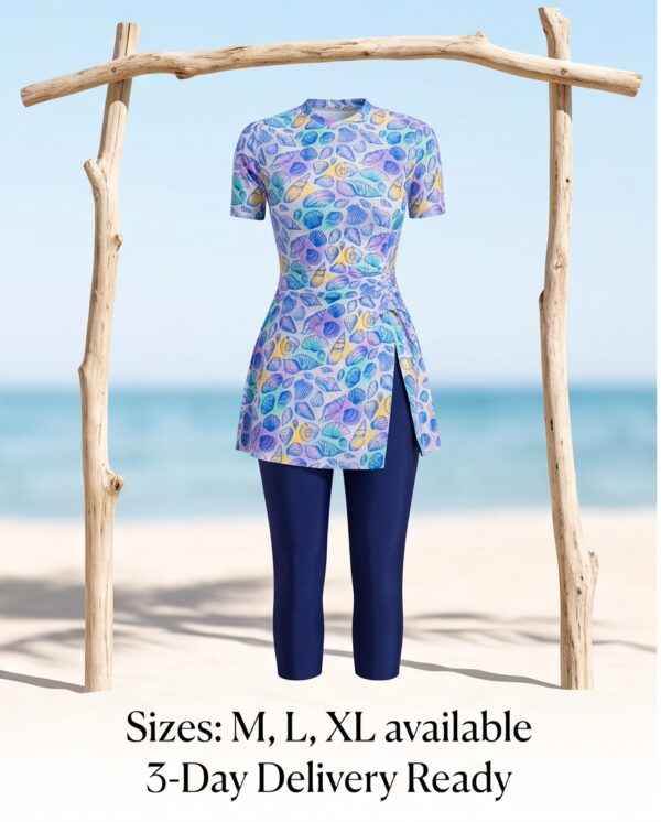 Shell Print Tunic & Navy Leggings Swim Set