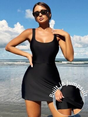 Black Swim Dress with Built-In Shorts