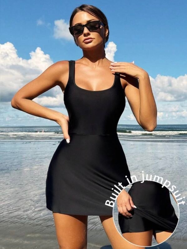 Black Swim Dress with Built-In Shorts