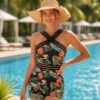 Tropical Print Crisscross Romper Swimsuit