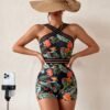 Tropical Print Crisscross Romper Swimsuit
