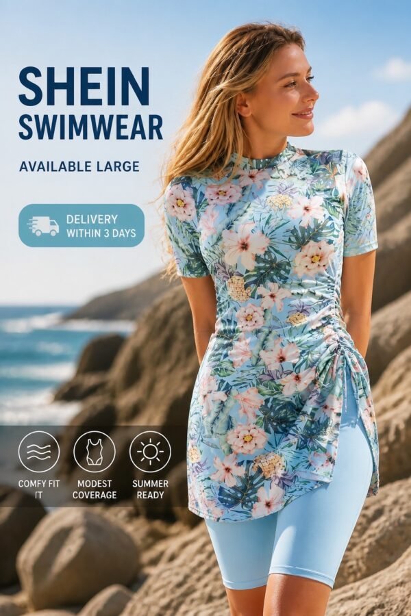 Floral Tunic Swim Set with Blue Leggings