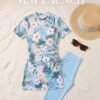 Floral Tunic Swim Set with Blue Leggings