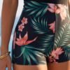 Black & Tropical Print Boyshort Swimsuit