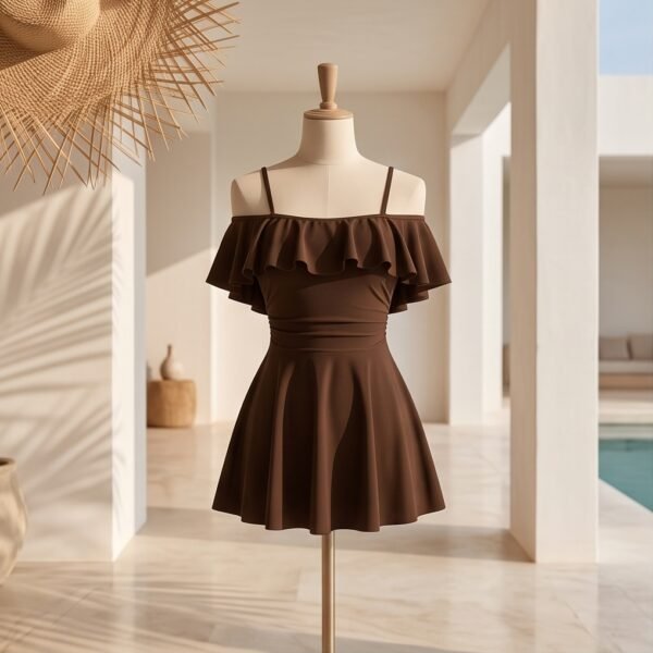 Olive Off-Shoulder Ruffle Swim Dress