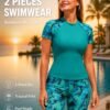 BS-SWM-012_1 Teal Tropical Print Rash Guard Swim Set