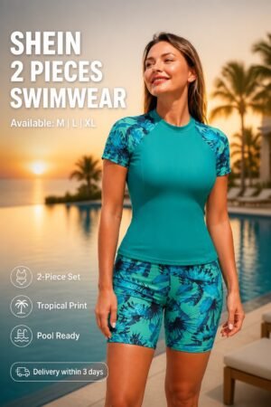 BS-SWM-012_1 Teal Tropical Print Rash Guard Swim Set