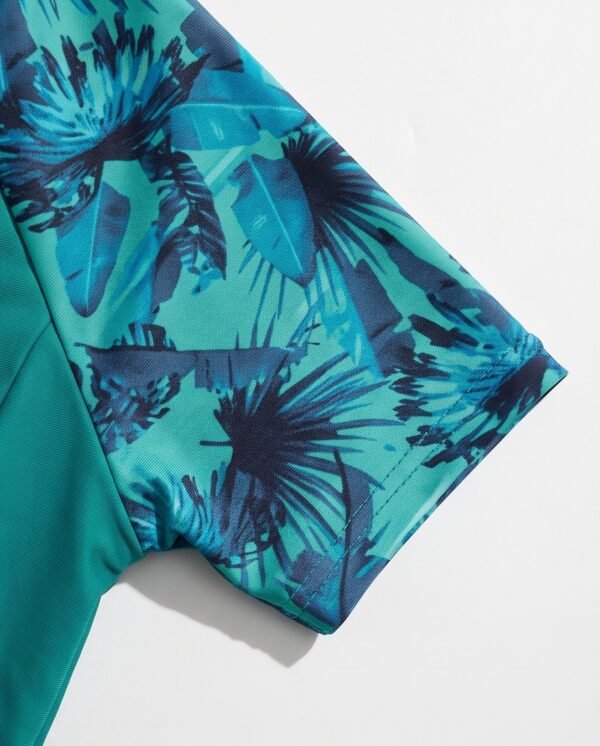 BS-SWM-012_2 Teal Tropical Print Rash Guard Swim Set