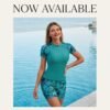 BS-SWM-012_3 Teal Tropical Print Rash Guard Swim Set