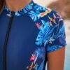 Navy Zip-Front Swim Set with Skirted Shorts