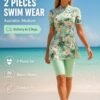 BS-SWM-022_1 Mint Tropical Print Ruched Top Swim Set