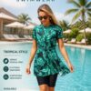 Green Tropical Leaf Print Ruched Swim Set